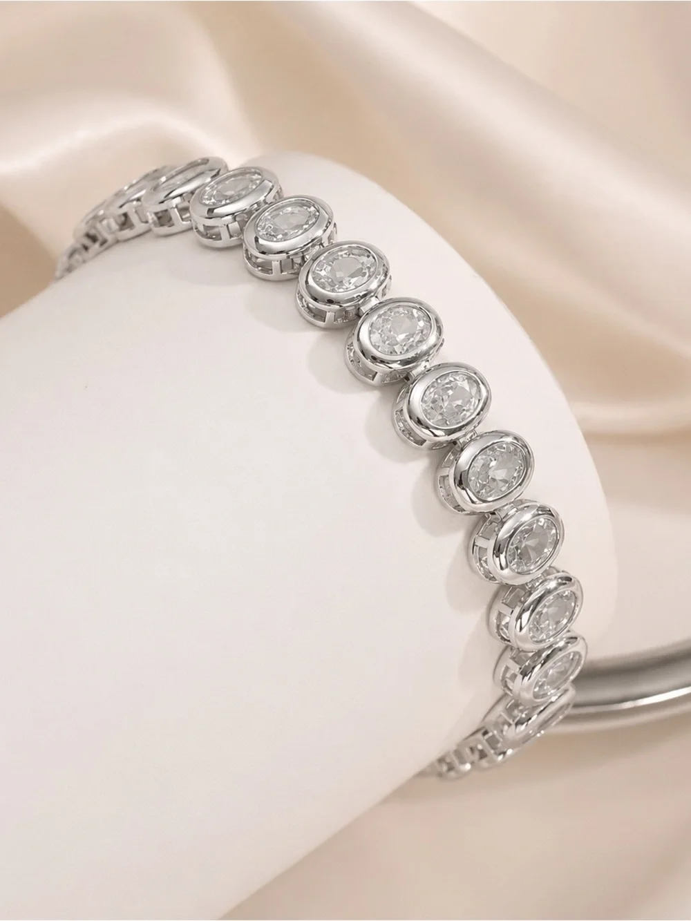 Silver  finish metal Cubic Zirconia Tennis Bracelet